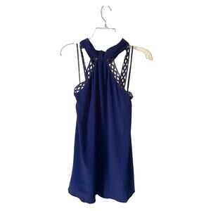 Lulu's High Neck Lace Mini Dress Navy Blue Size Small
